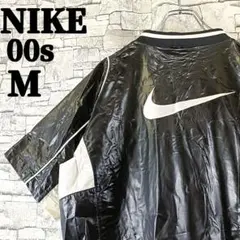 希少✨00s ナイキ エナメル ゲームシャツ ユニフォーム ナイロン 刺繍ロゴМ