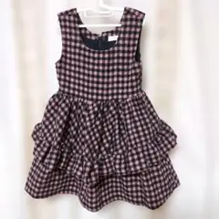 シャーリーテンプル　120 ピンク　黒　フリル　ワンピース　チェック　ツイード
