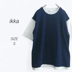 a4229▶イッカ　ikka　半袖シャツ【M】重ね着風　ネイビー　カジュアル