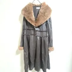 K-garden ファー付き革コート　フリル　茶色　サイズ表記なし