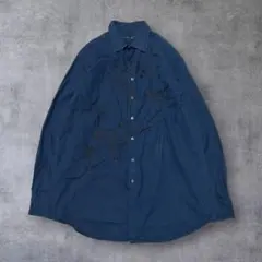 【US輸入】アメリカ古着刺繍柄メンズ長袖シャツクラシックXLネイビー