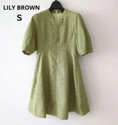 美品《LILY BROWN》ボリュームスリーブチェックワンピース　Ｓ