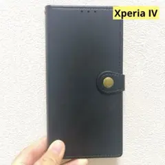 XperiaIV ケース 手帳型ストラップ付き ブラック マグネット