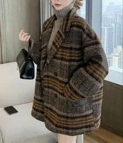 【チェスターコート/ジャケット】 ブラウン系チェック柄