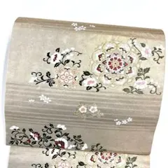 開き名古屋帯　名古屋帯　華紋　唐花模様　横縞　金糸　着物　077ty