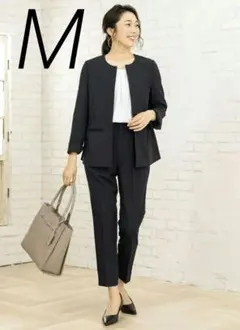 M　ブラック　黒　パンツセットアップ　フォーマル　スーツ　大人可愛い　体型カバー