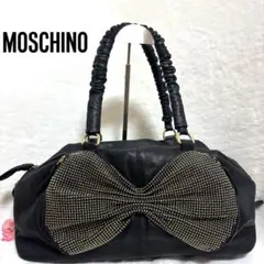 MOSCHINO スタッズ リボン トートバッグ ブラックのサムネイル