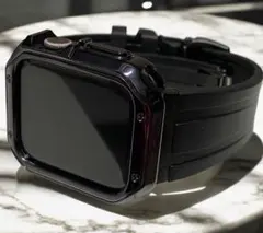 Apple Watch46ラバーバンドベルト アップルウォッチカバーケース黒