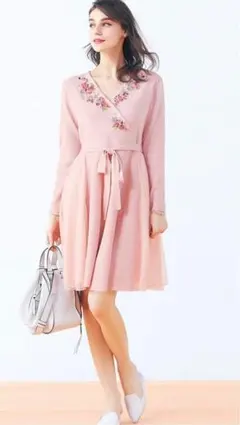 Chesty ニット ビジュー カシュクール ワンピース ピンク