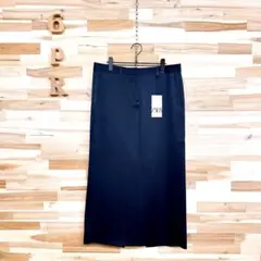 未使用/完売品【ザラ】ミディ丈 ナロースカート モード 無地 M 紺ネイビー