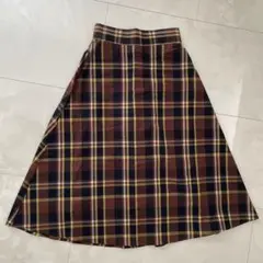 《美品》GU ブラウン系チェック フレアスカート Sサイズ