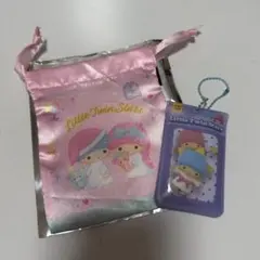 サンリオ リトルツインスターズ キキララ スクエア缶バッジ&カバー ミニ巾着