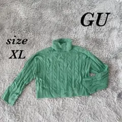 ジーユー (XL) セーター タートルネック ケーブル編み 長袖 ショート丈