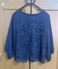 ネイビー 長袖ブラウス Lサイズ