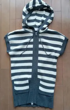GAP フード付き ストライプパーカー 半袖 春夏 XSサイズ