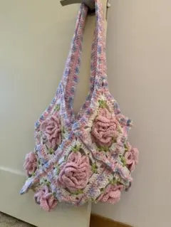 花モチーフ かぎ針編みトートバッグ