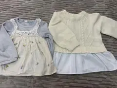 重ね着風トップス95、レイヤードニット90