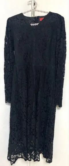 ブラックレースワンピース/同窓会/ロングワンピース/花/ドレス