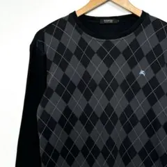 バーバリーブラックレーベル　アーガイル　コットンニットカットソー　刺繍ロゴ　2