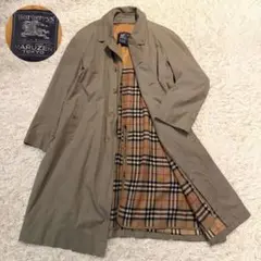 美品 バーバリー　ステンカラーコート　カーキ系　ノバチェック　ライナー付き