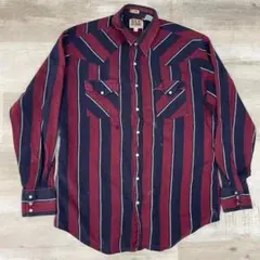 古着 90年代 ELY 長袖 ストライプ ウエスタンシャツ メンズL