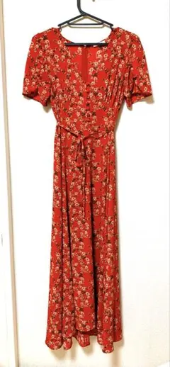 【美品】FRAY I.D 花柄ロングワンピース 半袖（インナーキャミワンピ付き）