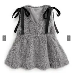 【新品】GRL Vネックリボンファーペプラムチュニック gn333