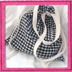 巾着 トートバッグ 2way チェック柄 キャンバス地 コットン風 ナチュラル
