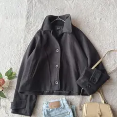 美品(F)コート/アウター/上着/ジャケット/黒/ブラック/クロップド/ショート
