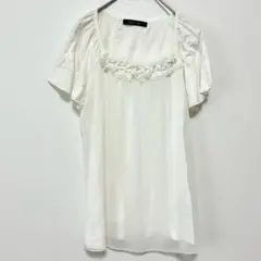 【ketty ケティ】 胸元フリル＆編み込みカットソー ブラウス　M【L66】のサムネイル