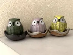 フクロウの陶器置物