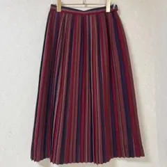 キャシャレル　ストライプ プリーツスカート ロング　レッド系　M 和風柄のサムネイル