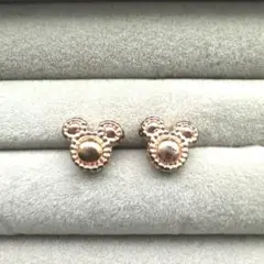 ミッキーマウス型スタッドピアス ピンクゴールド 刻印あり ８ミリ