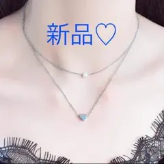 新品！2連 ハート&コットンパールのシルバーネックレス