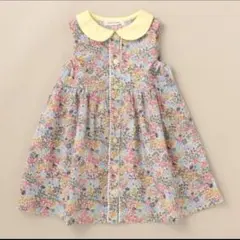美品☆センスオブワンダー 花柄ノースリーブワンピース 襟付き イエロー 110