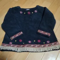 花柄刺繍付き黒長袖カットソー 100サイズ
