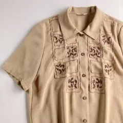 used レトロ ベージュ 刺繍 ブラウス 古着 ヴィンテージ vintage