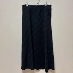 ユニクロ　ダークグリーン系チェック フレアロングスカート L