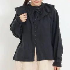 美品 bulbul ビッグフリルカラー リネン100% ブラウス ブラウン - メルカリ