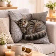 800 キジトラ猫 写真プリント クッションカバー 45×45cm 猫柄 ネコのサムネイル