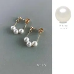 32｜ ホワイト クリスタル パール フープ ピアス イヤリング アクセサリー