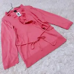 新品✨GAP ギャップ （M） ニットカーディガン ピンク フリルトリムニット