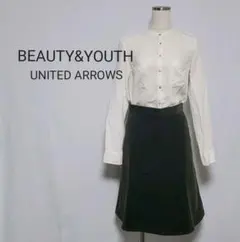 ビューティーアンドユース　美シルエットAラインコーデュロイスカート　カーキ