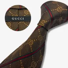 GUCCI シルクネクタイ GGロゴ シェリーライン ストライプ ブラウン