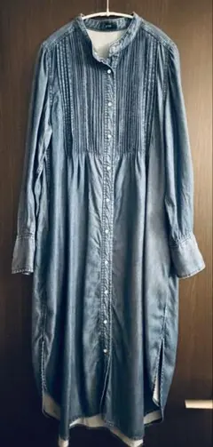 SHIPSシップス デニムワンピース ピンタックシャツワンピース