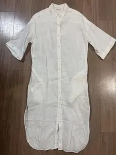 リネン100% ロングシャツ ホワイト 七分袖 日本製のサムネイル