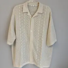 GU 透かし編み オープンカラー ニットシャツ XL