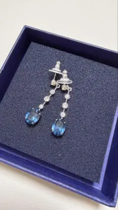 美品✨スワロフスキー ロング ピアス ブルー×クリアクリスタル - メルカリ