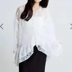 JEANASIS ジーナシス　Wフリルヘムレースブラウス　ホワイト