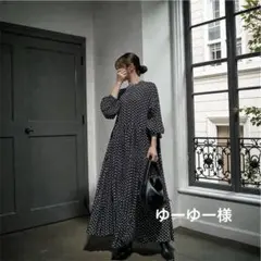 レトロ　水玉　ワンピース　ぽわん袖　体型カバー　ゆったり　ロング　黒　大きめ